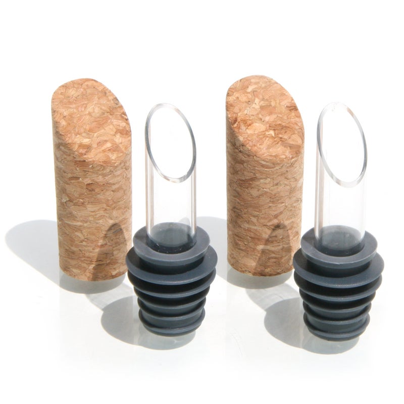 Soireehome Pourist Pair of Gourmet Glass and Cork Stopper Spouts with Silicone Gasket - 2-pack, 4 Pieces - Clean Pours for Cooking, Measuring, Bartending - Fits Most Bottles - Image 1